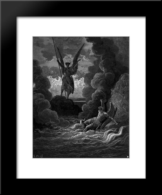 Forthwith Upright He Rears From Off The Pool His Mighty Stature 20x24 Black Modern Wood Framed Art Print Poster by Dore, Gustave