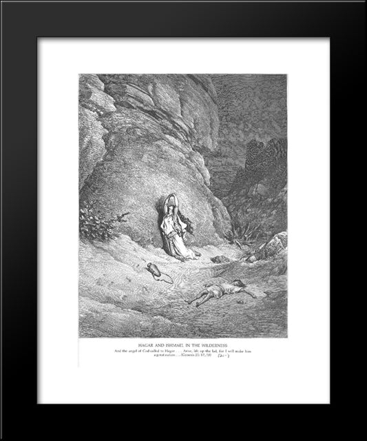 Hagar And Ishmael In The Wilderness 20x24 Black Modern Wood Framed Art Print Poster by Dore, Gustave