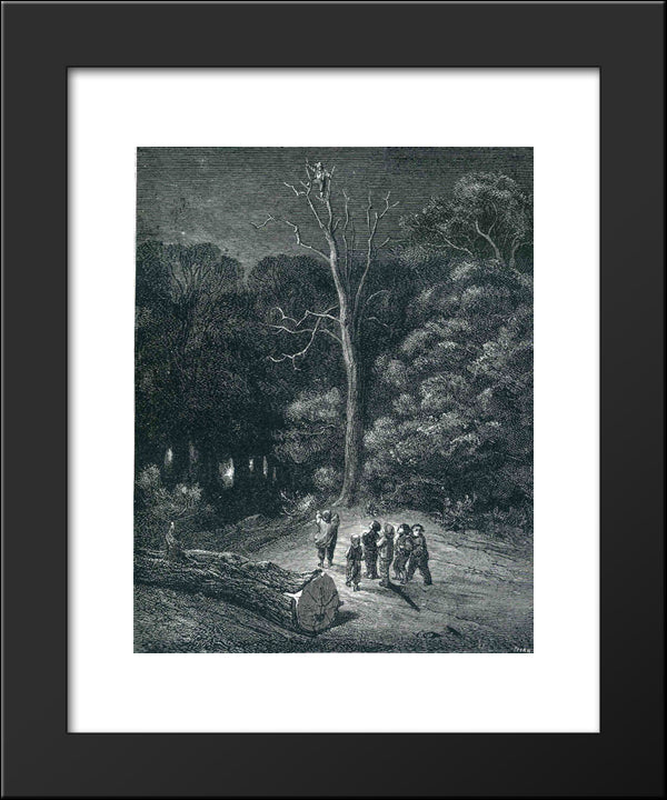 Hop O My Thumb Climbs To The Top Of A Tall Tree To See What He Can See 20x24 Black Modern Wood Framed Art Print Poster by Dore, Gustave