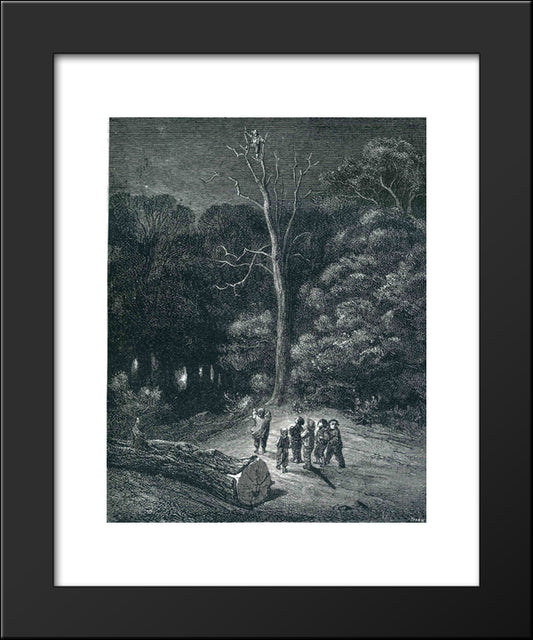 Hop O My Thumb Climbs To The Top Of A Tall Tree To See What He Can See 20x24 Black Modern Wood Framed Art Print Poster by Dore, Gustave
