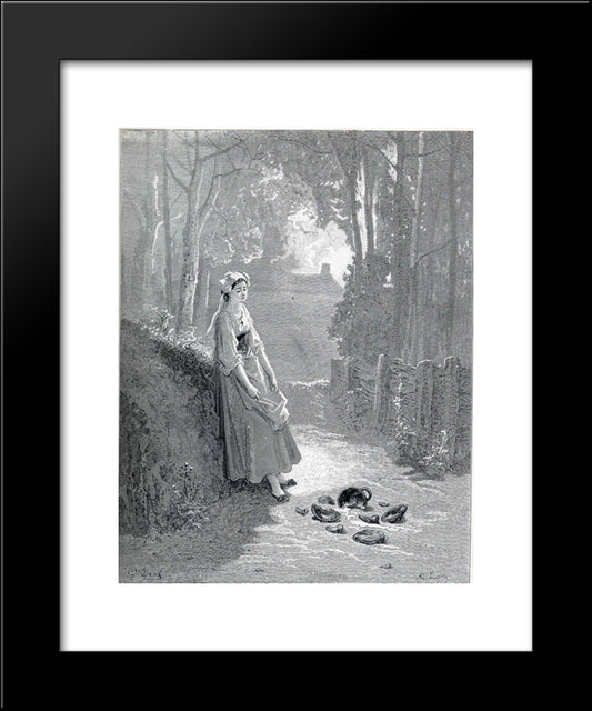 Illustration For The Milkmaid And The Milk Can 20x24 Black Modern Wood Framed Art Print Poster by Dore, Gustave