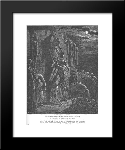 Jabesh-Gileadites Recover The Bodies Of Saul And His Sons 20x24 Black Modern Wood Framed Art Print Poster by Dore, Gustave