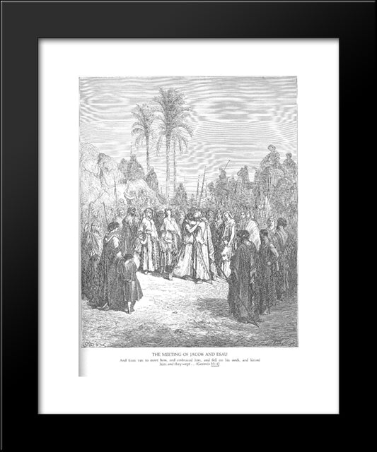 Jacob And Esau Meet 20x24 Black Modern Wood Framed Art Print Poster by Dore, Gustave