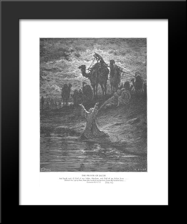 Jacob Prays For Protection 20x24 Black Modern Wood Framed Art Print Poster by Dore, Gustave