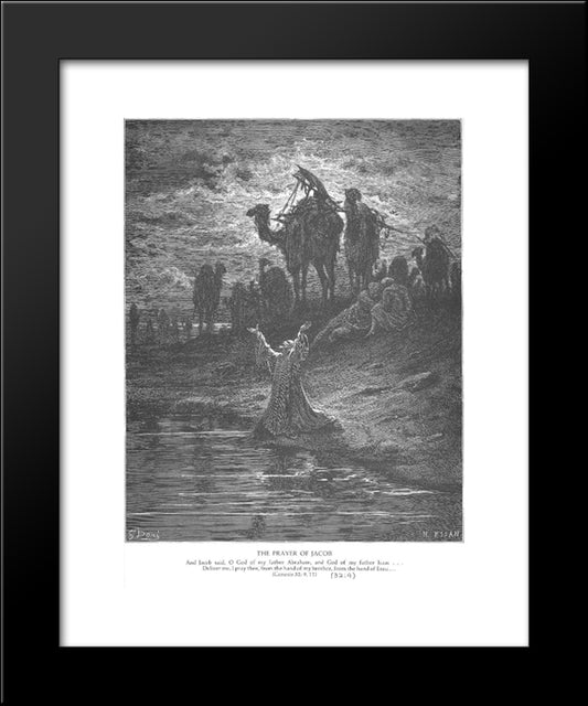 Jacob Prays For Protection 20x24 Black Modern Wood Framed Art Print Poster by Dore, Gustave