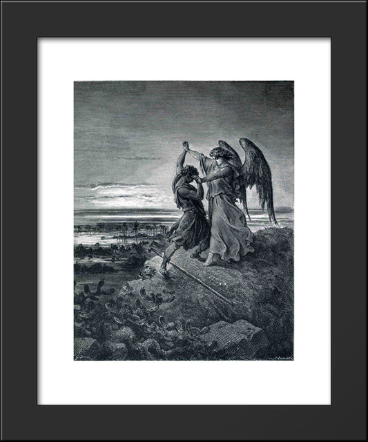 Jacob Wrestling With The Angel 20x24 Black Modern Wood Framed Art Print Poster by Dore, Gustave