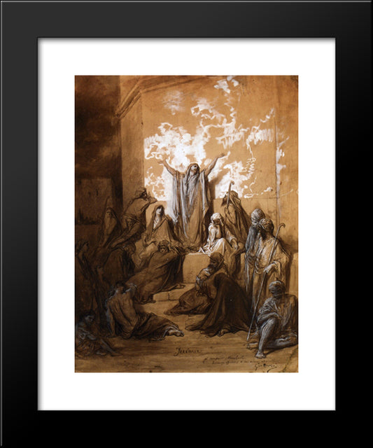 Jeremiah Preaching To His Followers 20x24 Black Modern Wood Framed Art Print Poster by Dore, Gustave