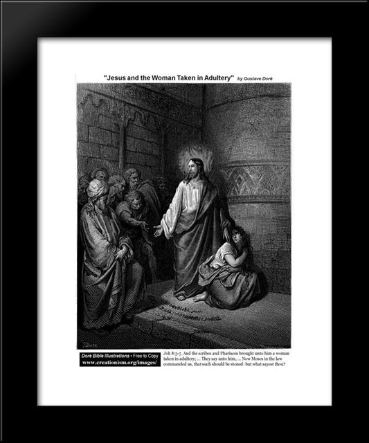 Jesus And The Woman Taken In Adultery 20x24 Black Modern Wood Framed Art Print Poster by Dore, Gustave