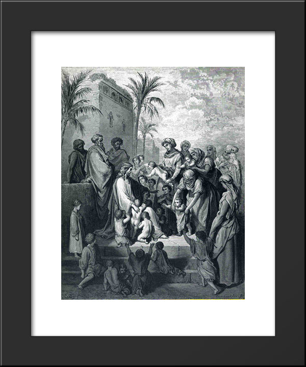 Jesus Blessing The Children 20x24 Black Modern Wood Framed Art Print Poster by Dore, Gustave