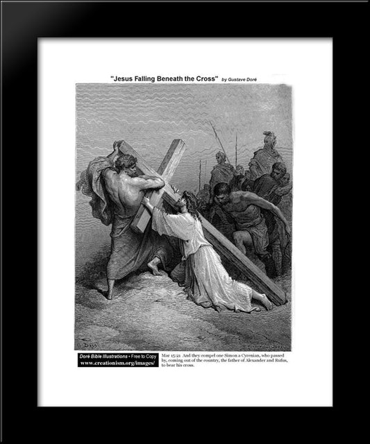 Jesus Falling Beneath The Cross 20x24 Black Modern Wood Framed Art Print Poster by Dore, Gustave