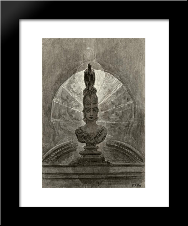 Perched Upon A Bust Of Pallas 20x24 Black Modern Wood Framed Art Print Poster by Dore, Gustave