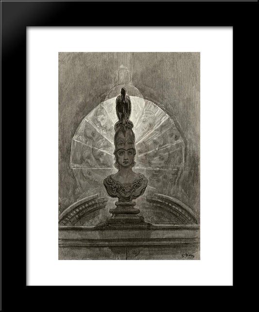 Perched Upon A Bust Of Pallas 20x24 Black Modern Wood Framed Art Print Poster by Dore, Gustave