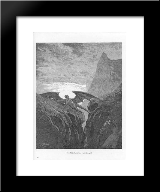 Plate No. 26 Book Vi Line 406 'Now Night Her Course Began..' 20x24 Black Modern Wood Framed Art Print Poster by Dore, Gustave