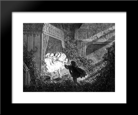 Reclining Upon A Bed Was A Princess Of Radiant Beauty 20x24 Black Modern Wood Framed Art Print Poster by Dore, Gustave