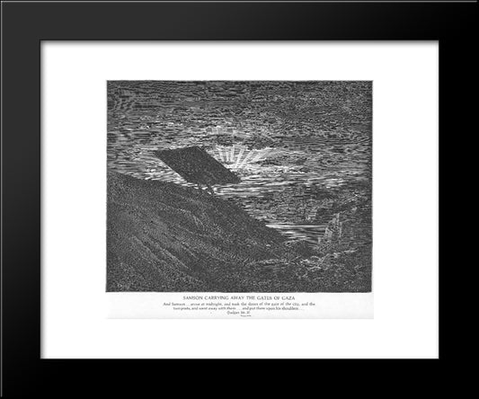 Samson Carries Away The Gates Of Gaza 20x24 Black Modern Wood Framed Art Print Poster by Dore, Gustave