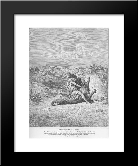 Samson Slays A Lion 20x24 Black Modern Wood Framed Art Print Poster by Dore, Gustave