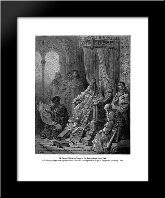Sanuti Showing Maps Of The East To Pope John Xxii 20x24 Black Modern Wood Framed Art Print Poster by Dore, Gustave