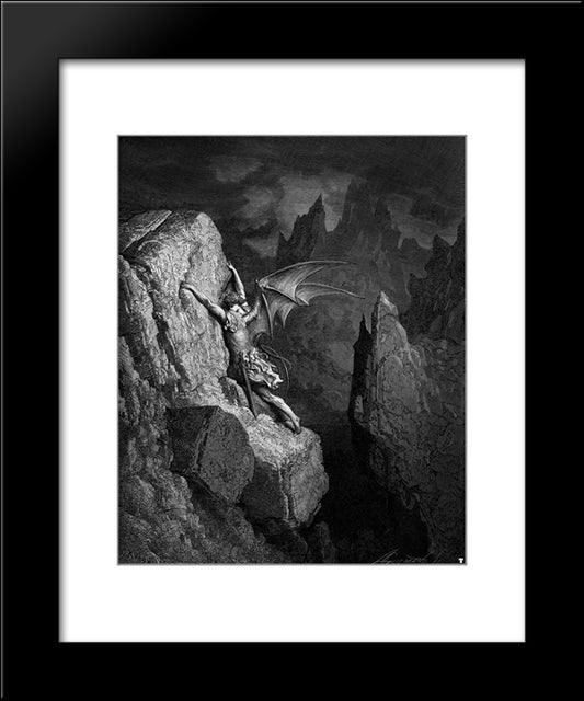 Satan'S Flight Through Chaos 20x24 Black Modern Wood Framed Art Print Poster by Dore, Gustave