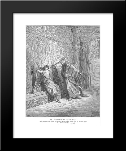 Saul Attempts To Kill David 20x24 Black Modern Wood Framed Art Print Poster by Dore, Gustave