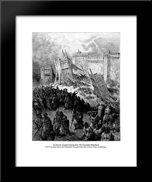 Second Assault Of Jerusalem By The Crusaders Repulsed 20x24 Black Modern Wood Framed Art Print Poster by Dore, Gustave