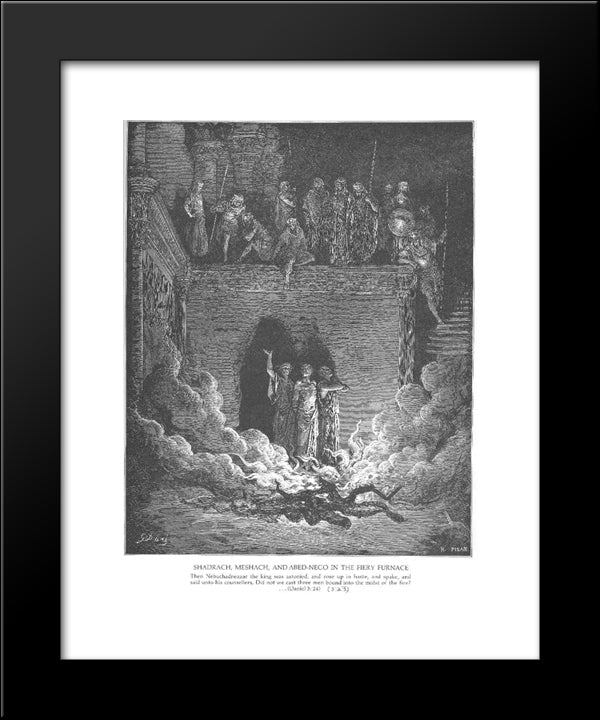 Shadrach, Meshach And Abednego In The Furnace 20x24 Black Modern Wood Framed Art Print Poster by Dore, Gustave