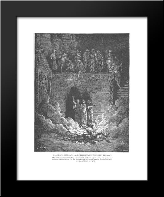 Shadrach, Meshach And Abednego In The Furnace 20x24 Black Modern Wood Framed Art Print Poster by Dore, Gustave