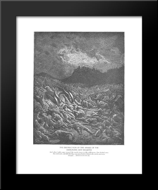 The Ammonite And Moabite Armies Are Destroyed 20x24 Black Modern Wood Framed Art Print Poster by Dore, Gustave