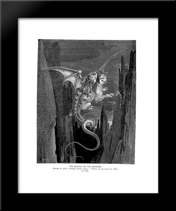 The Descent On The Monster 20x24 Black Modern Wood Framed Art Print Poster by Dore, Gustave