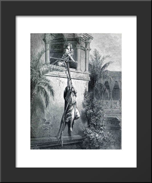 The Escape Of David Through The Window 20x24 Black Modern Wood Framed Art Print Poster by Dore, Gustave