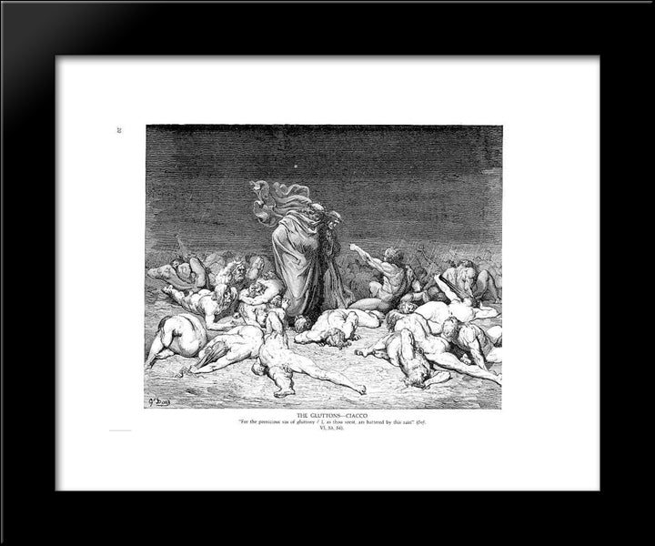 The Gluttons--Ciacco 20x24 Black Modern Wood Framed Art Print Poster by Dore, Gustave