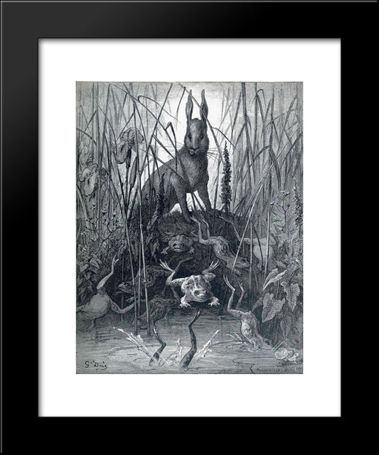 The Hare And The Frogs 20x24 Black Modern Wood Framed Art Print Poster by Dore, Gustave
