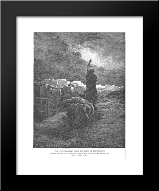 The Levite Carries The Woman'S Body Away 20x24 Black Modern Wood Framed Art Print Poster by Dore, Gustave