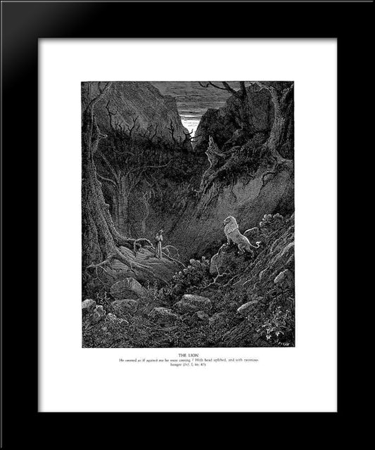 The Lion 20x24 Black Modern Wood Framed Art Print Poster by Dore, Gustave