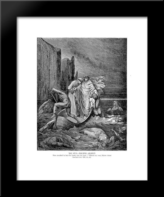 The Styx--Philippo Argenti 20x24 Black Modern Wood Framed Art Print Poster by Dore, Gustave