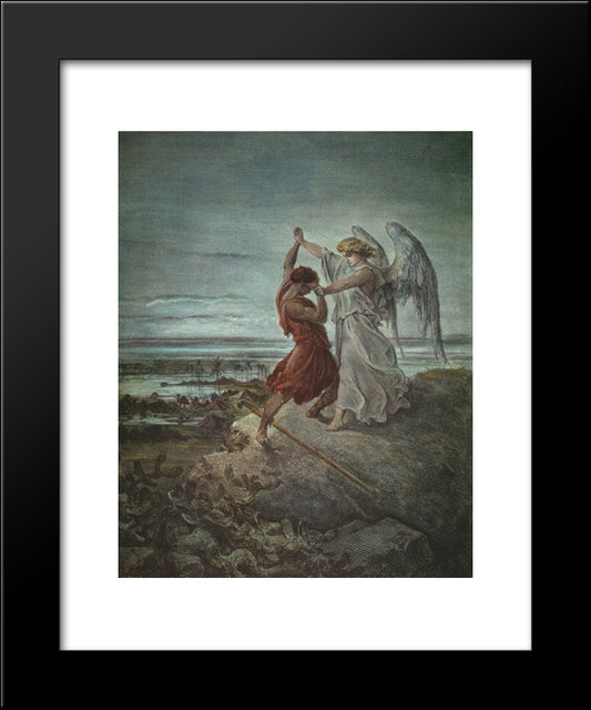 The Wrestle Of Jacob 20x24 Black Modern Wood Framed Art Print Poster by Dore, Gustave