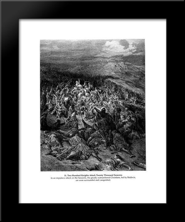 Two Hundred Knights Attack Twenty Thousand Saracens 20x24 Black Modern Wood Framed Art Print Poster by Dore, Gustave