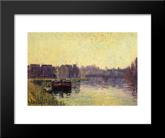 Barges On The Oise 20x24 Black Modern Wood Framed Art Print Poster by Loiseau, Gustave