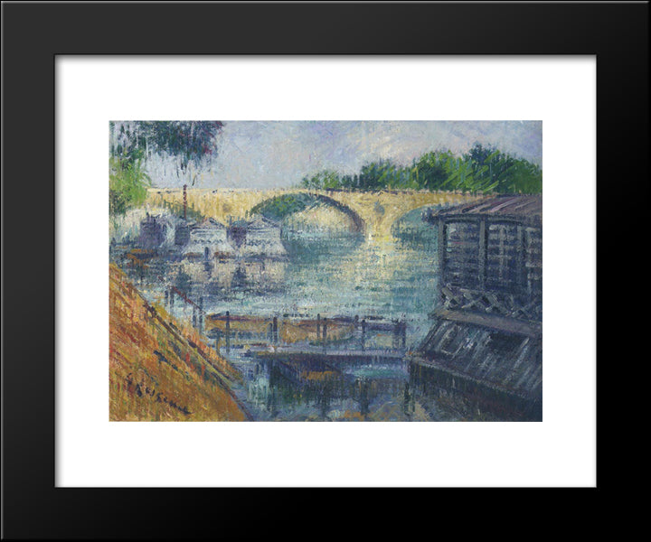 Boats On The Seine 20x24 Black Modern Wood Framed Art Print Poster by Loiseau, Gustave