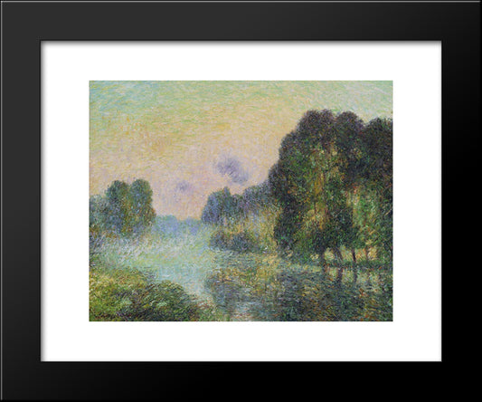 By The Eure River Fog Effect 20x24 Black Modern Wood Framed Art Print Poster by Loiseau, Gustave