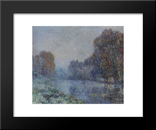 By The Eure River Hoarfrost 20x24 Black Modern Wood Framed Art Print Poster by Loiseau, Gustave