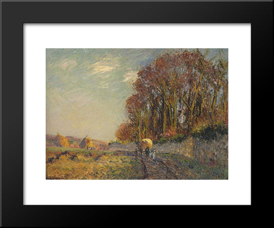 Cart In An Autumn Landscape 20x24 Black Modern Wood Framed Art Print Poster by Loiseau, Gustave