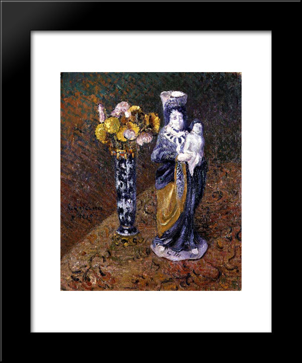 Flowers And A Statuette 20x24 Black Modern Wood Framed Art Print Poster by Loiseau, Gustave