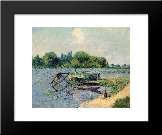 Laundry On The Seine At Herblay 20x24 Black Modern Wood Framed Art Print Poster by Loiseau, Gustave