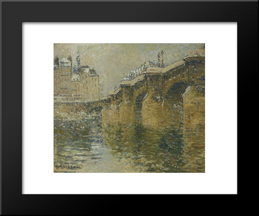 Pont Neuf In The Snow 20x24 Black Modern Wood Framed Art Print Poster by Loiseau, Gustave