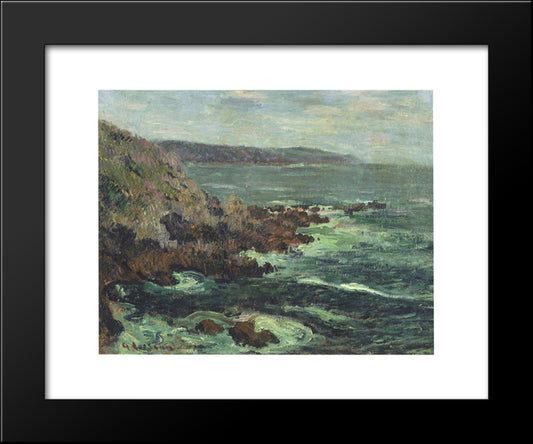 Rock Cliffs By The Sea In Britain 20x24 Black Modern Wood Framed Art Print Poster by Loiseau, Gustave