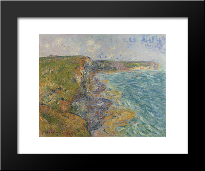 Sailboats Near The Cliffs At Yport 20x24 Black Modern Wood Framed Art Print Poster by Loiseau, Gustave