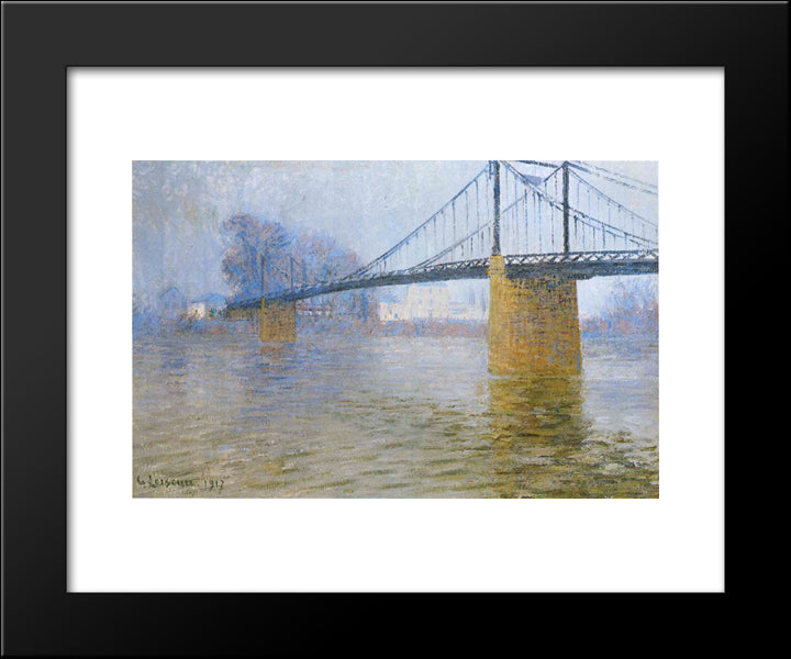 Suspended Bridge At Triel 20x24 Black Modern Wood Framed Art Print Poster by Loiseau, Gustave