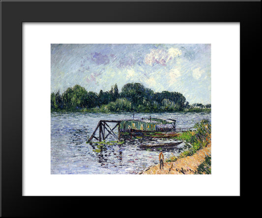 The Laundry Boat On The Seine At Herblay 20x24 Black Modern Wood Framed Art Print Poster by Loiseau, Gustave