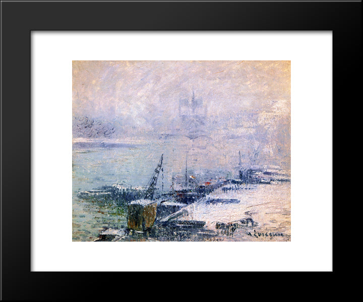 The Pont Henri Iv Notre Dame De Paris In The Snow 20x24 Black Modern Wood Framed Art Print Poster by Loiseau, Gustave