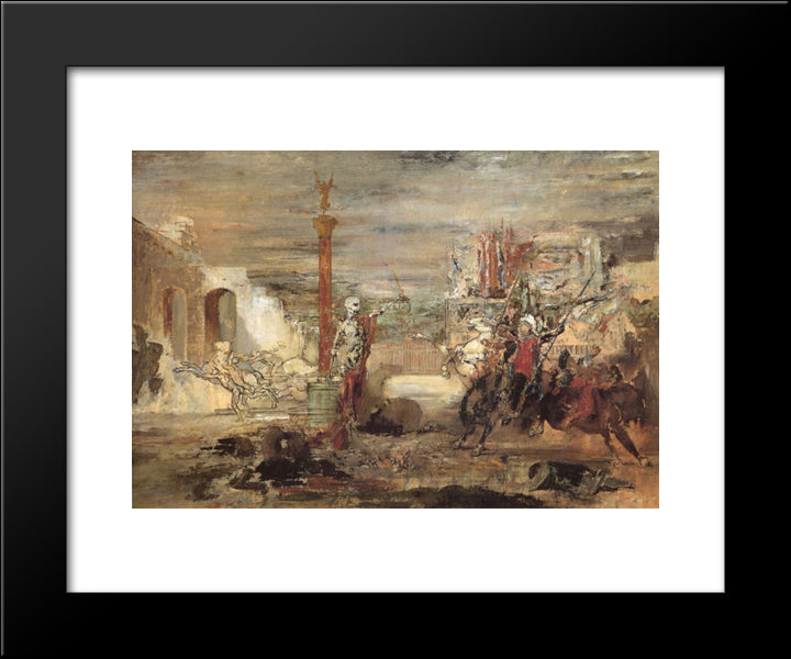 Death Offers Crowns To The Winner Of The Tournament 20x24 Black Modern Wood Framed Art Print Poster by Moreau, Gustave